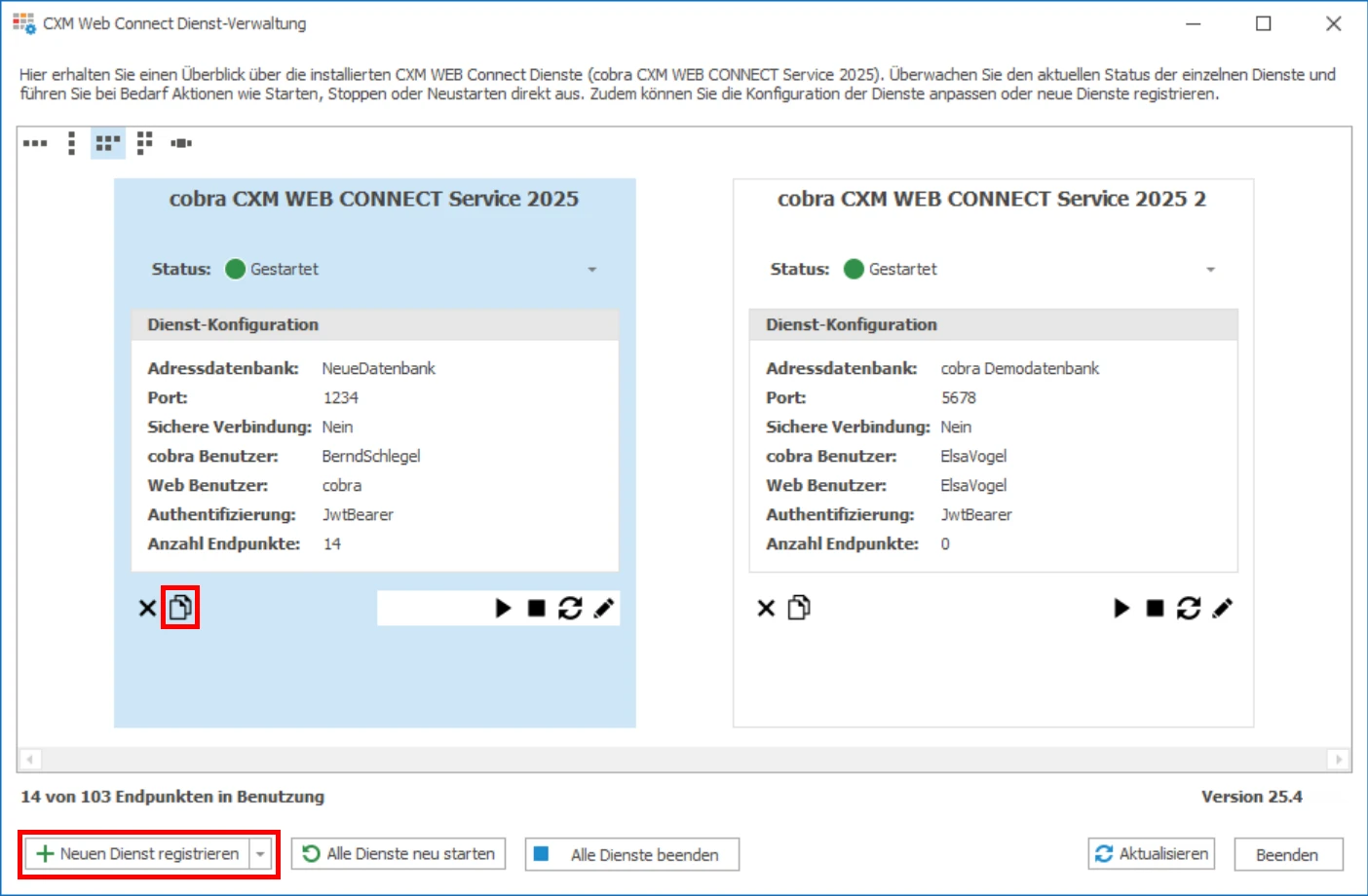 Dienst Verwaltung neuen Dienst registrieren