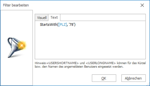 Konfiguration REST-Endpunkt Filter Text Beispiel PLZ 78